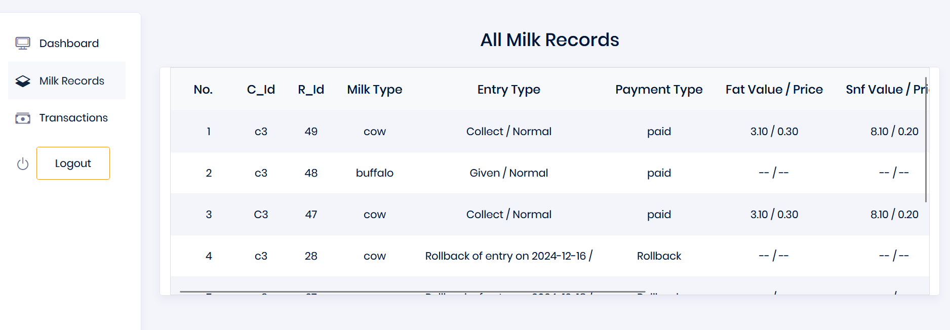 Milk Records Screenshot