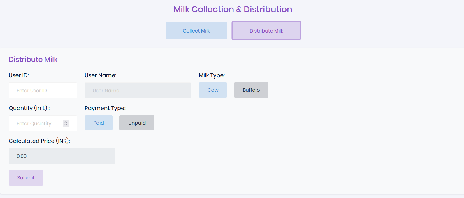 Normal Milk Distribution Form